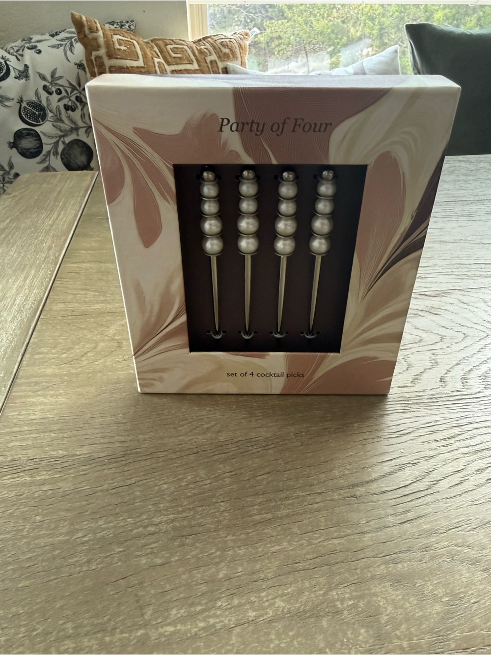 NEW Anthropologie Pearl-Top Cocktail Picks - Silver (Set of 4)